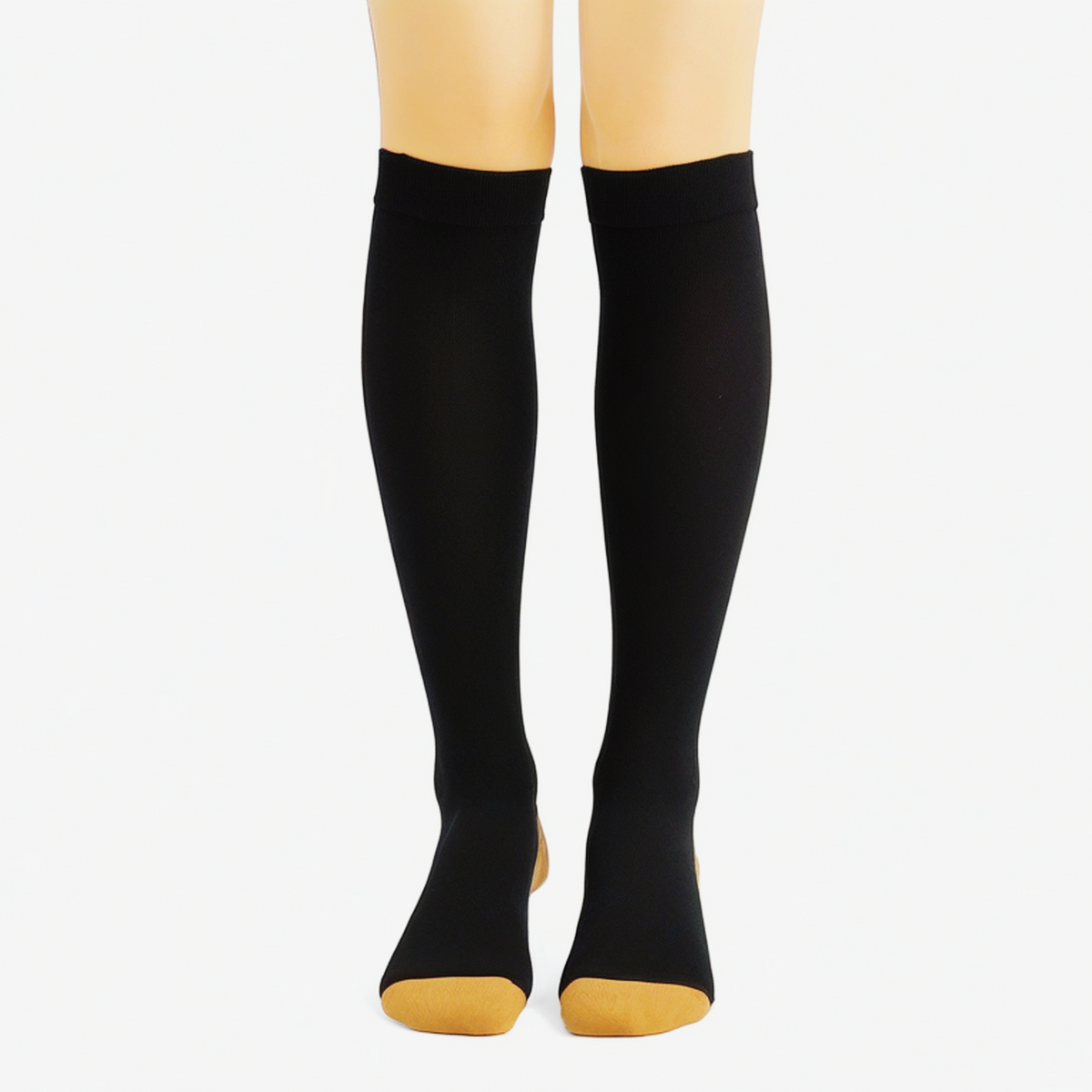Calze al ginocchio 35-38 in tessuto elasticizzato nere con punta beige - stile classico