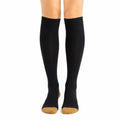Calze al ginocchio 35-38 in tessuto elasticizzato nere con punta beige - stile classico