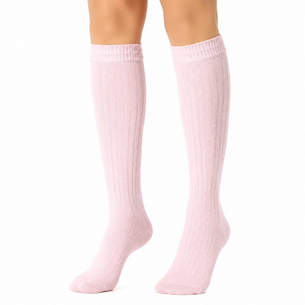 Calze al ginocchio 39-42 in maglia rosa a coste per uso quotidiano