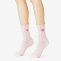 Calze 39-42 in maglia rosa e bianco con cuore stile romantico