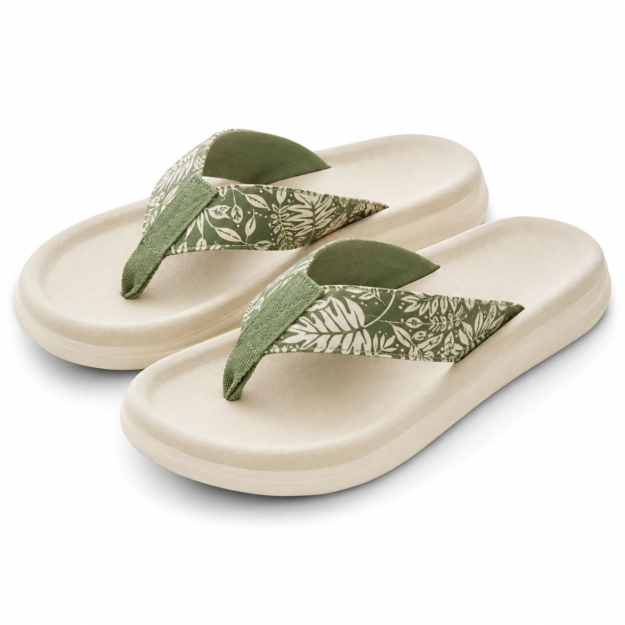 Sandali infradito 40/41 in materiale sintetico beige e verde con stampa floreale casual