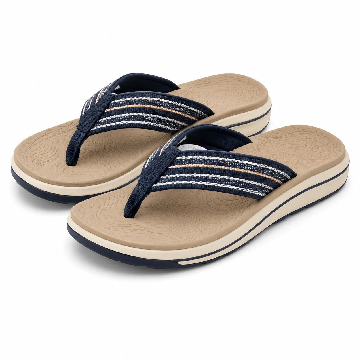 Infradito 40/41 beige e blu navy con fascia in tessuto - suola ammortizzata antiscivolo