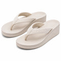 Infradito con zeppa 42/43 in tessuto e schiuma beige - suola rialzata