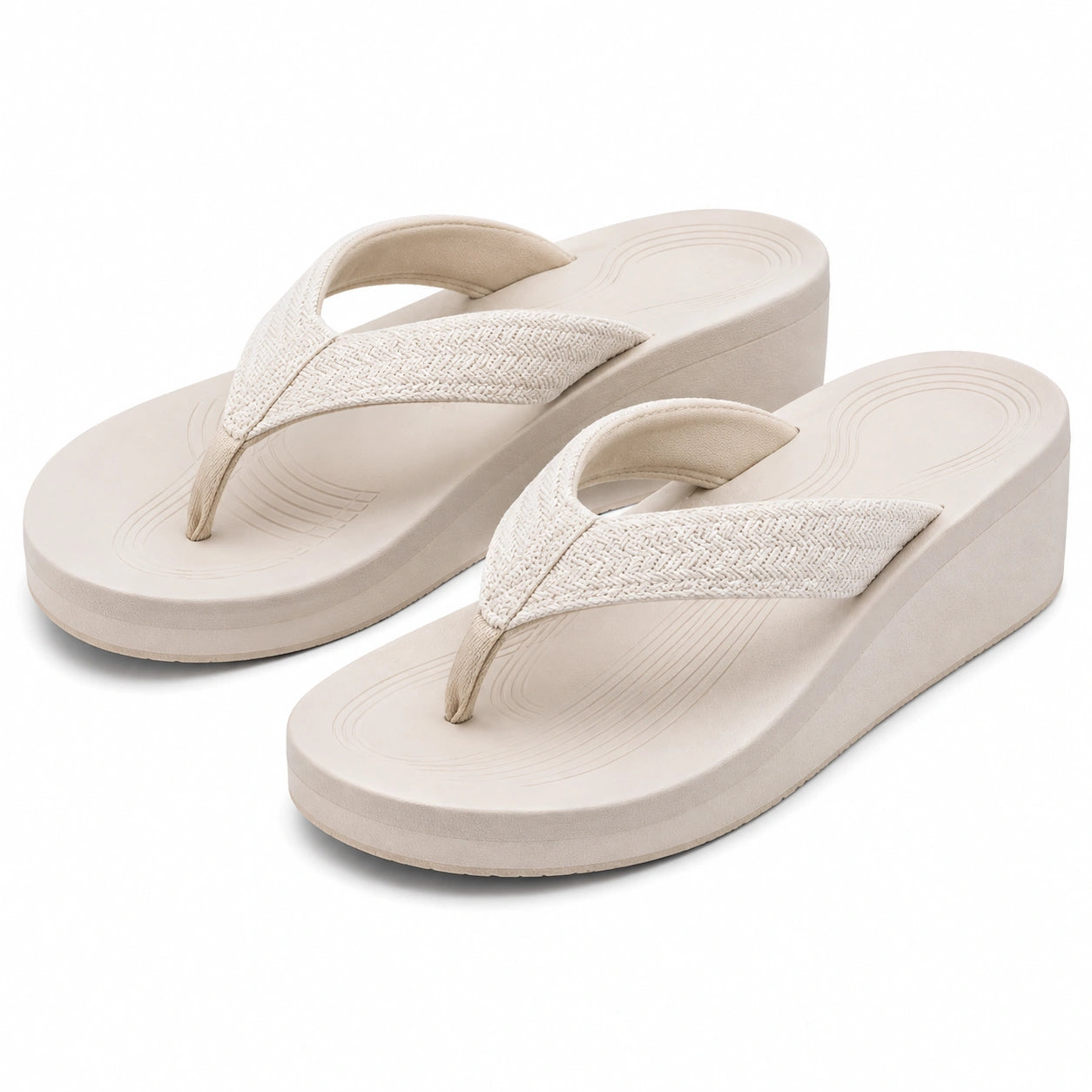 Infradito con zeppa 42/43 in tessuto e schiuma beige - suola rialzata