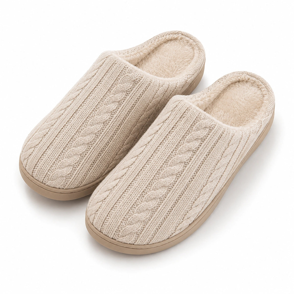 Pantofole da donna 36/37 in tessuto beige con motivo a treccia - chiuse e imbottite