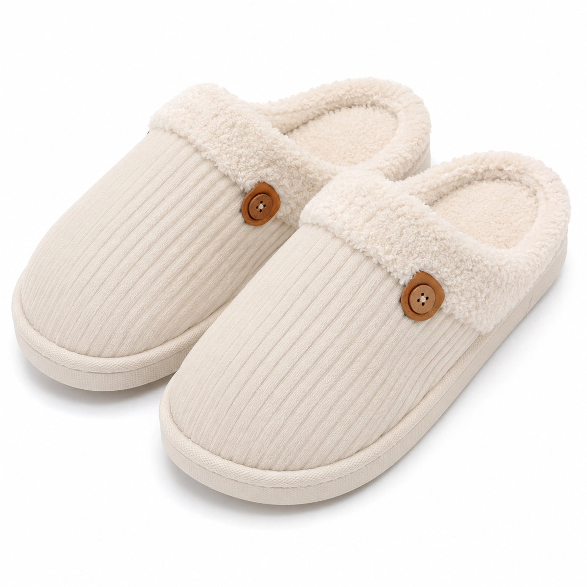 Pantofole da casa 36/37 in tessuto color crema con fodera soffice - stile slip-on