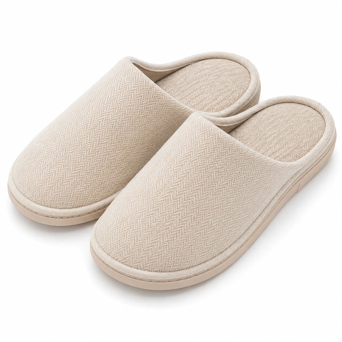Pantofole da casa 38/39 in tessuto beige con suola piatta