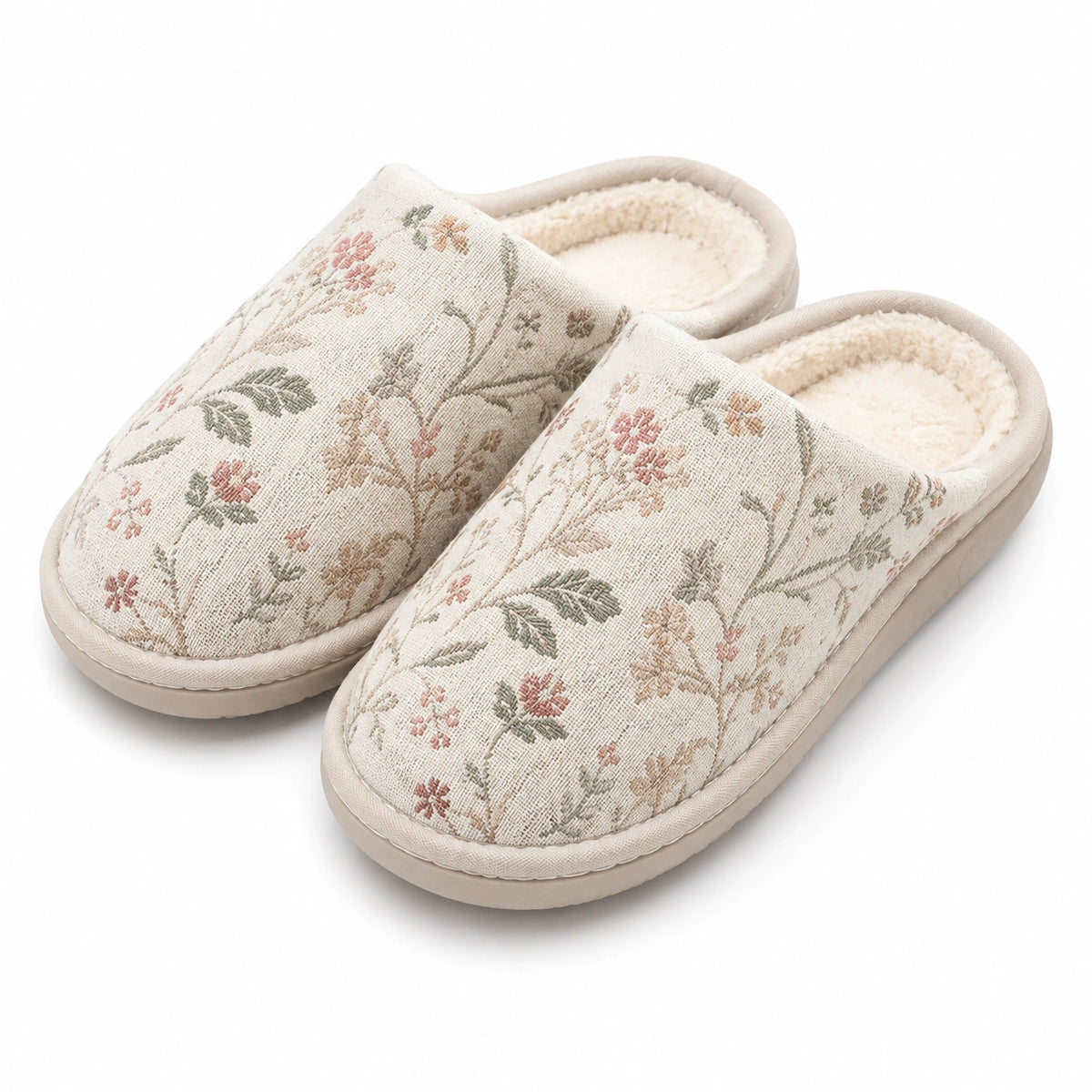 Pantofole da casa 38/39 in tessuto beige a fiori con interno morbido